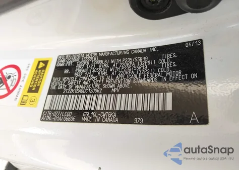 2013 Lexus Rx 350 z USA, uszkodzony, nr VIN 2T2ZK1BA0DC120062